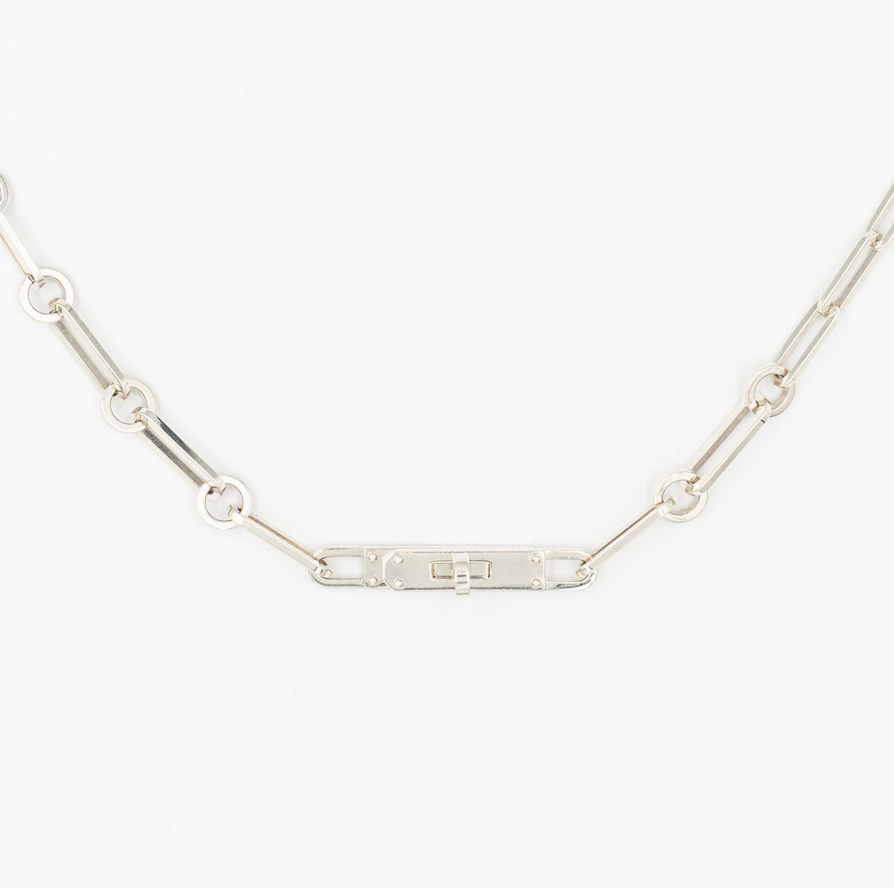 エルメス ケリー シェーヌ ネックレス シルバー 87.4cm HERMES メンズ レディース レア 中古 送料無料