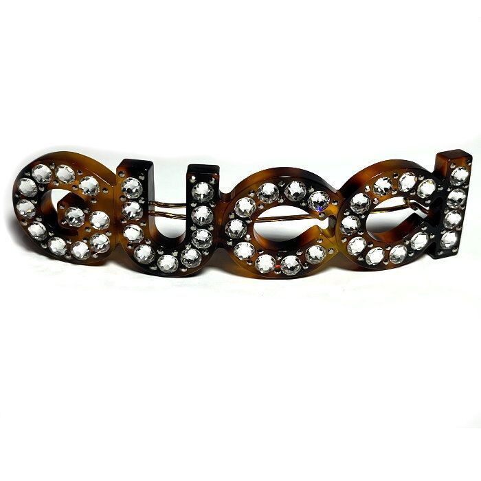 Gucci グッチ ラインストーンロゴ ヘアスライド 657512 I6325 8522 クリスタル べっ甲 トータスシェル ヘアクリップ ヘアピン バレッタ ヘアアクセサリー レディース ユニセックス【新品・本物】売れ筋