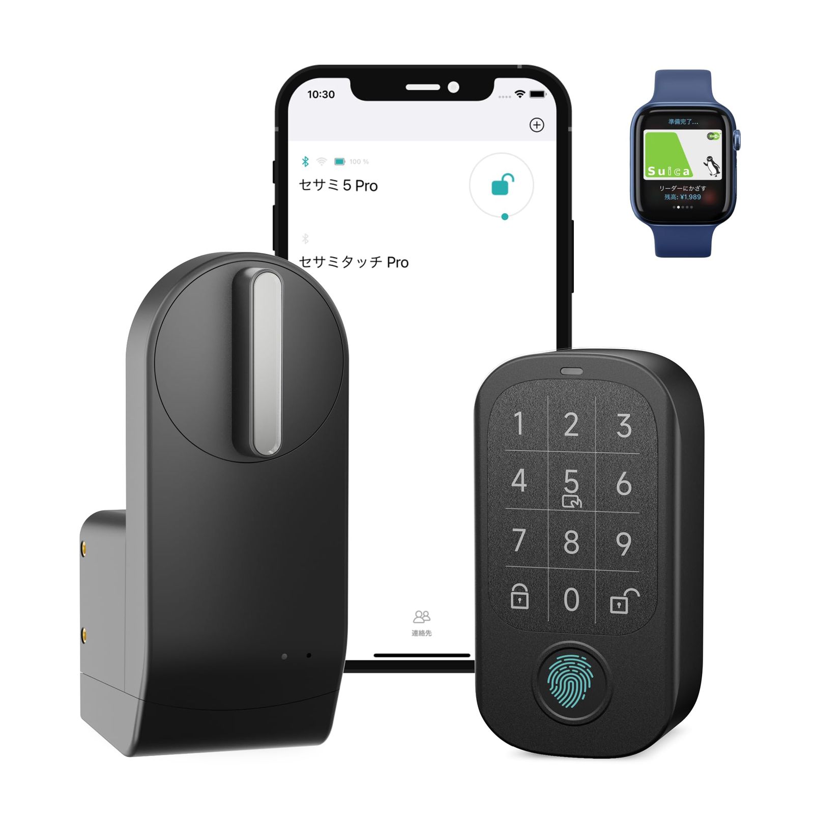 ★新品★キャンディハウス(Candy House) セサミ5 Pro+セサミタッチPro スマートロック ブラック 後付け型 ブラシレスモーター搭載 静音 指紋認証 ICカードリーダー b2d33936