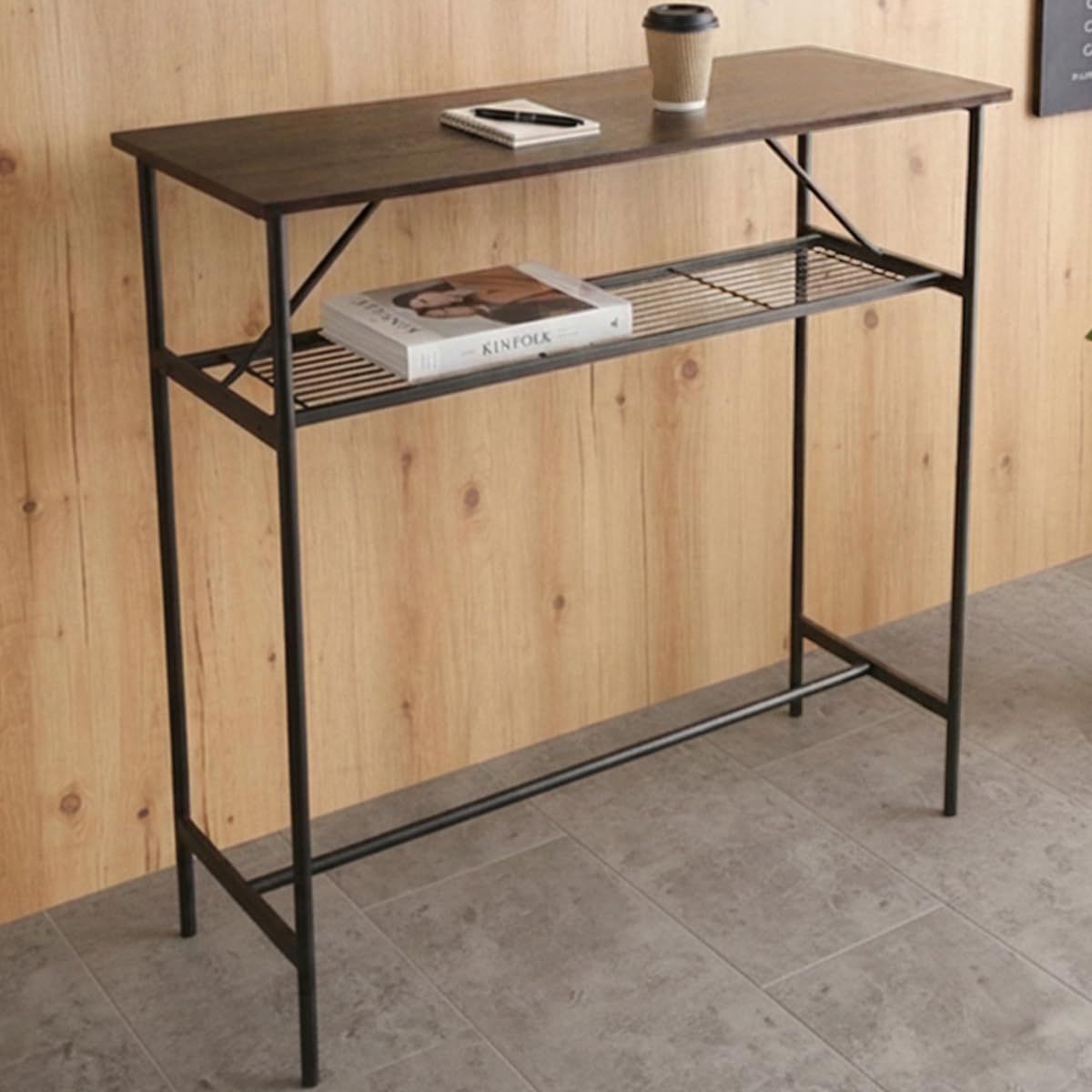 ★新品★システムK デスク スタンディングデスク 耐荷重70kg カウンターテーブル 幅100cm スリムテーブル ハイテーブル キッチンカウンター パソコン 机 作業台 中板収納 ガタツキ防止 ブラウン 67acb13e