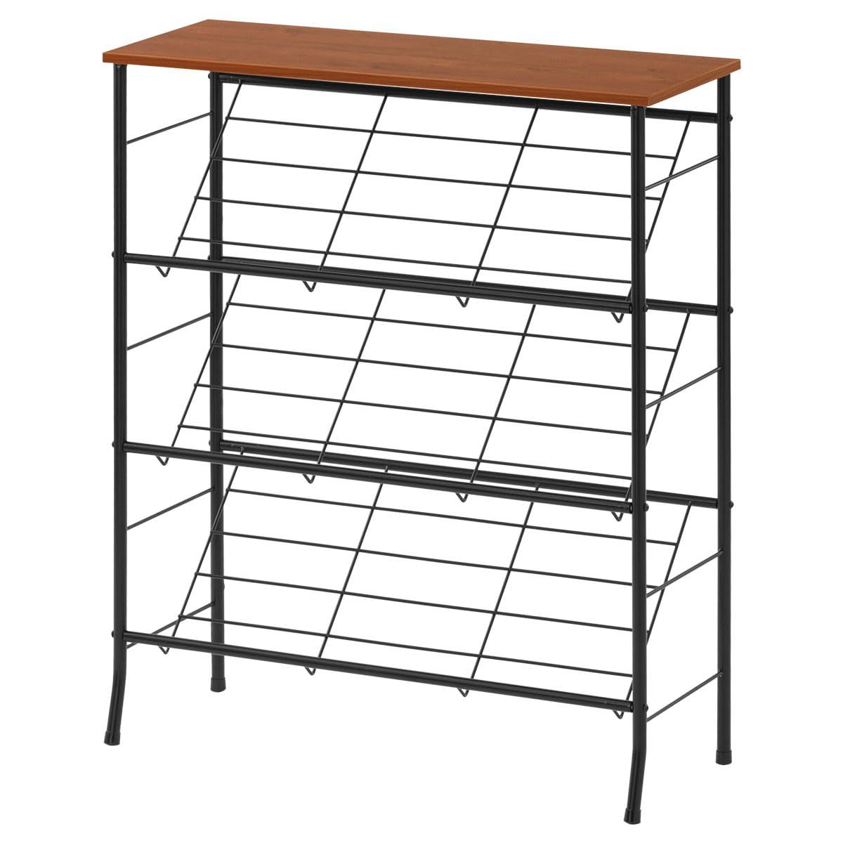 ★新品★ぼん家具 シューズラック スリム 斜め置き 靴収納 3段 幅69.9cm×奥行27.5cm×高さ81.7cm 省スペース 靴棚 最大9足 玄関収納 下駄箱 靴入れ ブラック b14ace3d