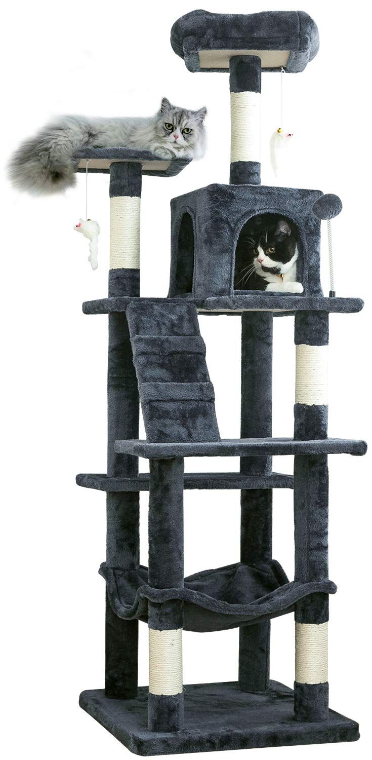 ★新品★Mwpo キャットタワー ハンモック 多頭飼い 人気 据え置き スリム設計 大きいハンモック ダークグレー 多頭飼い (高さ162cm) 130C 9d9ffac6