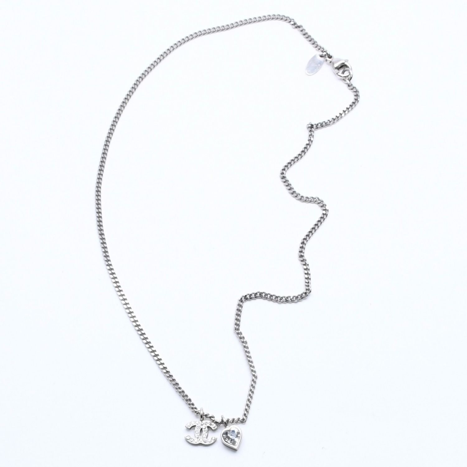 CHANEL シャネル ココマーク ネックレス シルバー ラインストーン ハート 09C刻印 重量約7.03g 美品 中古 4a005151