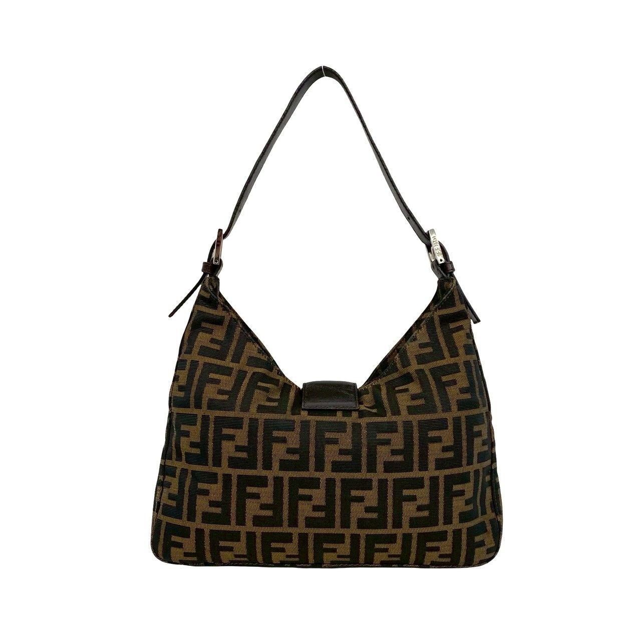 極 美品 FENDI フェンディ ズッカ FF 柄 キャンバス レザー 本革 セミ