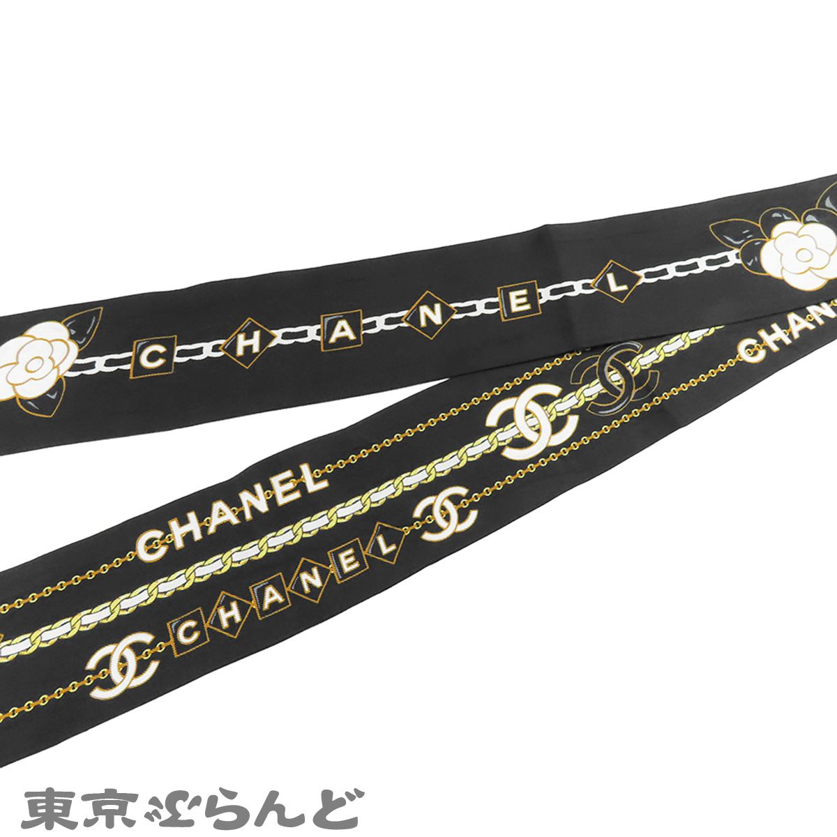 シャネル CHANEL スカーフ AA8232 ブラック 黒xホワイトxゴールド