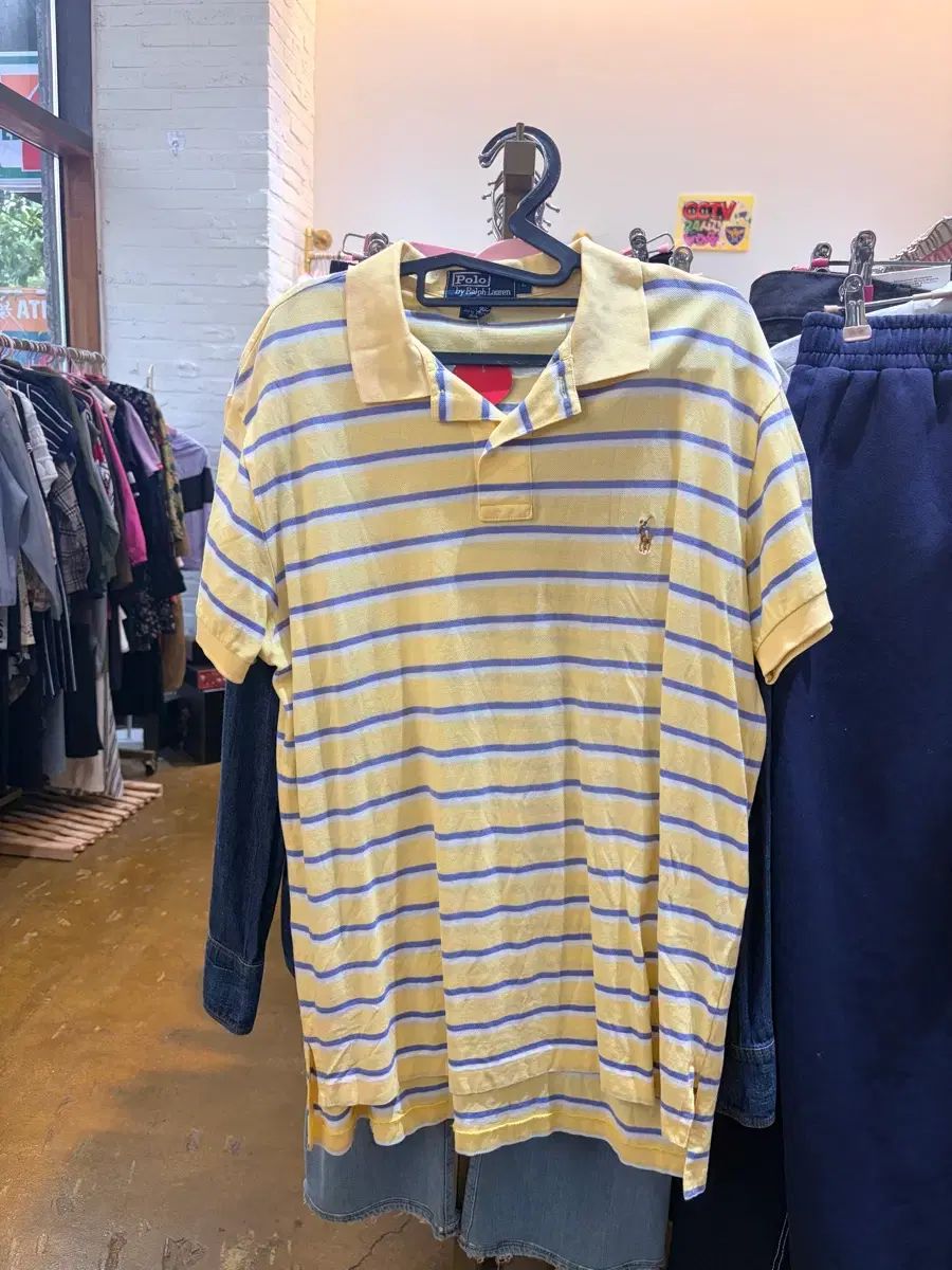 ポロラルフローレン ストライプ 半袖 カラーTシャツ イエロー 6,299円