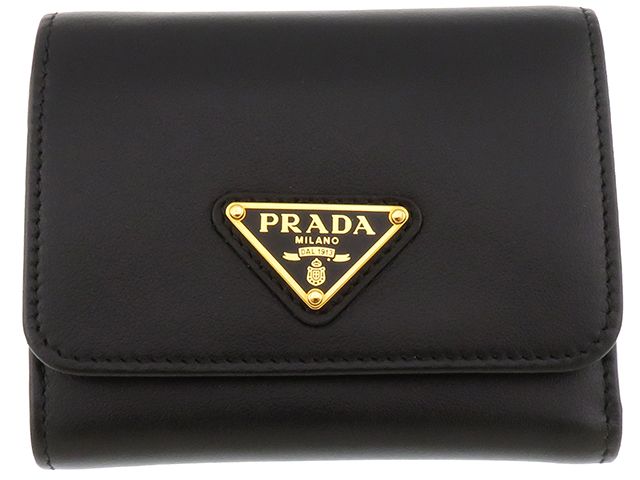 PRADA プラダ 財布 レザー ブラック ユニセックス三つ折り財布 207【中古】 2148104167606