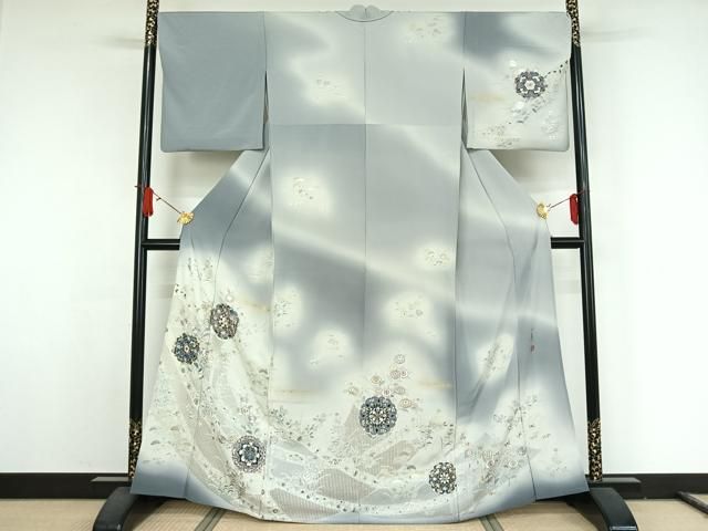 平和屋着物▽一真工房 加藤一真 風彩染 訪問着 単衣 中国三大刺繍 汕頭刺繍 スワトウ刺繍 総刺繍 正倉院花文 金糸 金彩 逸品 AABJ9614jh