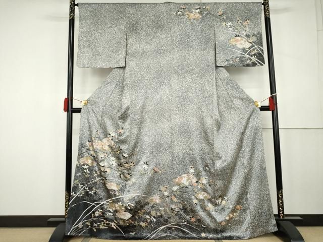平和屋着物●訪問着 地紙枝花文 たたき染め 金彩 正絹 逸品 AABK4615cs