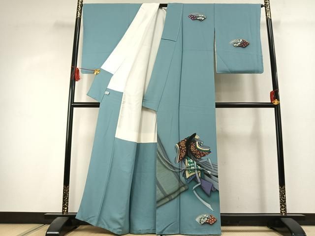 平和屋着物●訪問着　作家物　人物地紙花文　暈し染め　金彩　正絹　逸品　未使用　AABK1518fy