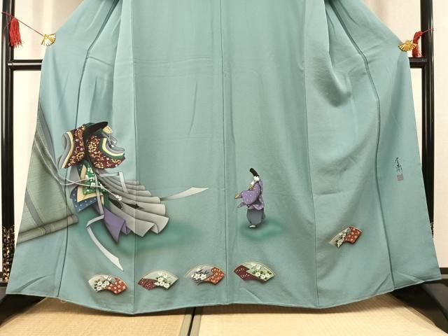 平和屋着物●訪問着　作家物　人物地紙花文　暈し染め　金彩　正絹　逸品　未使用　AABK1518fy