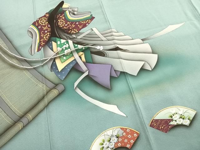 平和屋着物●訪問着　作家物　人物地紙花文　暈し染め　金彩　正絹　逸品　未使用　AABK1518fy