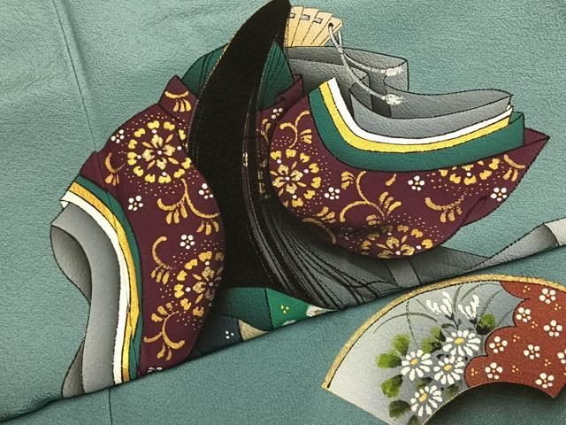 平和屋着物●訪問着　作家物　人物地紙花文　暈し染め　金彩　正絹　逸品　未使用　AABK1518fy