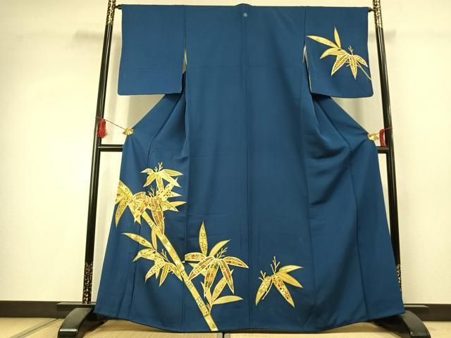 平和屋着物●訪問着　刺繍　笹竹文　金糸　金彩　正絹　逸品　AABK1519fy