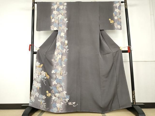 平和屋着物●訪問着　駒刺繍　黄金繭　瓢箪葡萄蔦の葉文　暈し染め　金彩　正絹　逸品　未使用　AABK4635cs