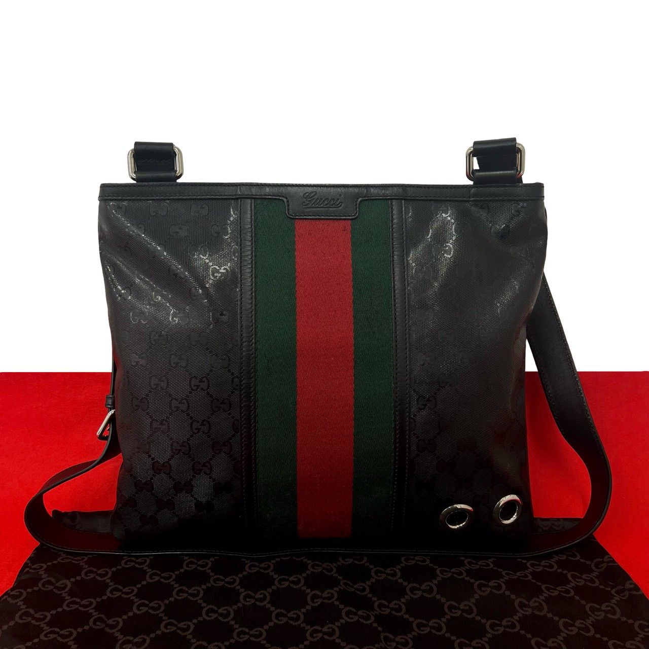 極 美品 保存袋付 GUCCI グッチ ウェビング GGインプリメ ロゴ 柄