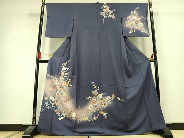 平和屋着物○訪問着 友禅 枝花文 暈し染め ロング丈 正絹