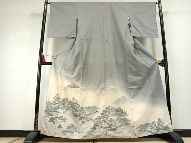 平和屋着物●色留訪問着　紬地　風景文　正絹　逸品　AABK1575fy