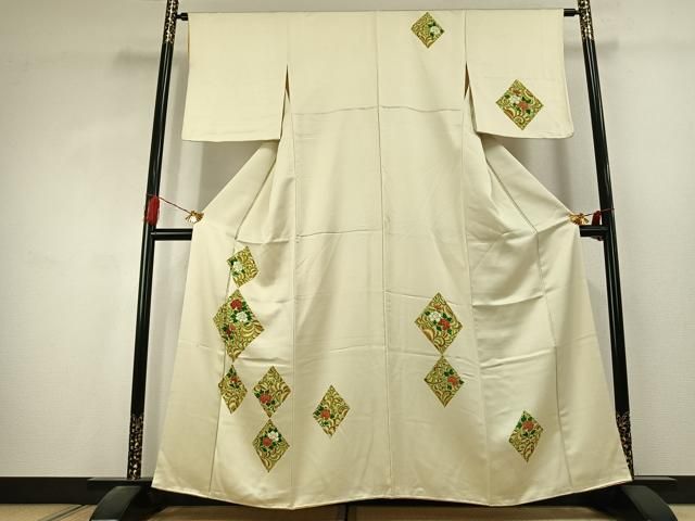 平和屋着物●訪問着　刺繍　草花文　正絹　逸品　AABK1588fy