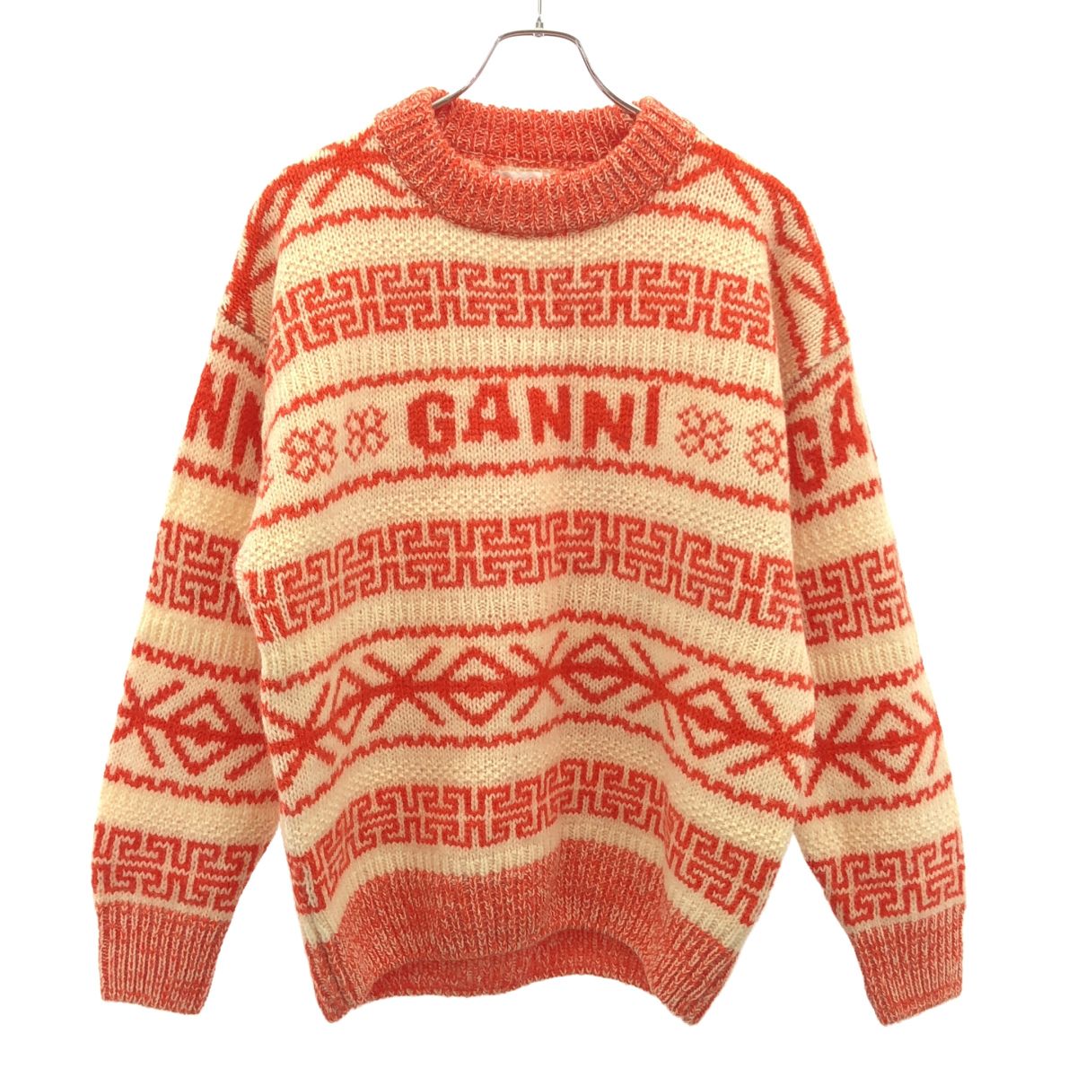 GANNI ガニー 22AW ジャガードニットセーター オレンジ系×アイボリー S