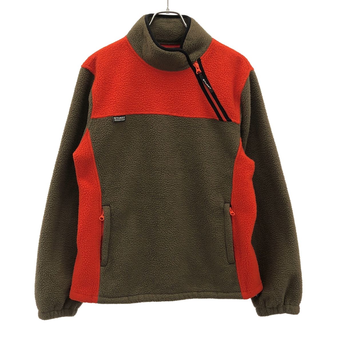 Stussy ステューシー DRIFT DIAGONAL PULLOVER フリースジャケット  カーキ オレンジ S Stussy ステューシー DRIFT DIAGONAL PULLOVER フリースジャケット