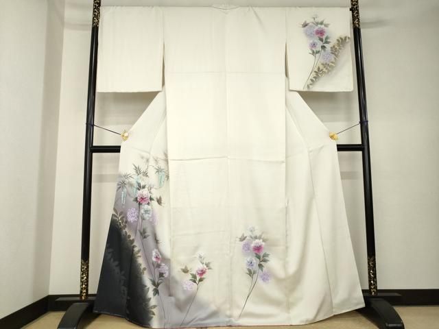 平和屋着物●訪問着 手描き 花蝶文 暈し染め 金銀彩 正絹 逸品 未使用 AABK6281ck