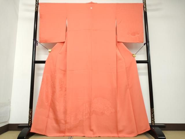 平和屋着物●無地絵羽訪問着　雲取り吉祥花地紋　緋色　正絹　逸品　DABI2131ud