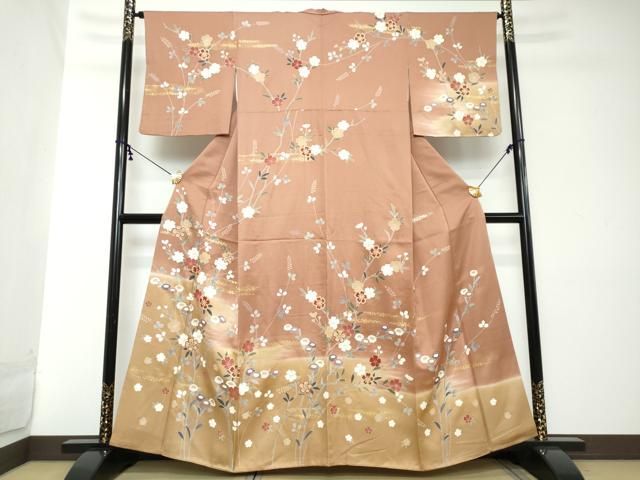 平和屋着物●訪問着　駒刺繍　草花文　暈し染め　金彩　正絹　逸品　DABI2144ud