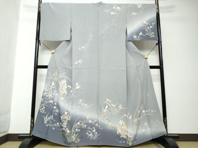平和屋着物●訪問着　友禅　作家物　女人草花文　暈し染め　正絹　逸品　DABI2176ud
