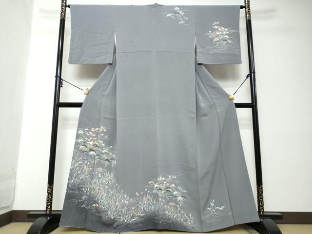 平和屋着物●訪問着　友禅　流水草花文　暈し染め　正絹　逸品　DABI2179ud