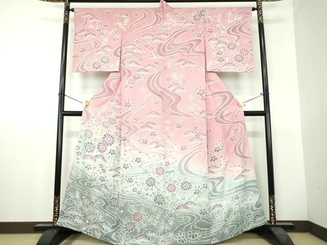 平和屋着物●名門　藤娘きぬたや・総絞り　訪問着　流水花文　正絹　逸品　未使用　DABH9708ps