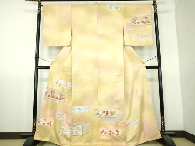 平和屋着物●訪問着　刺繍　舞蝶花文　暈し染め　金彩　正絹　逸品　未使用　DABH9742ps