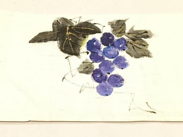 平和屋着物＊夏物　九寸名古屋帯　作家物　手描き　葡萄蔦の葉文　金彩　麻　逸品　CABK1442fb