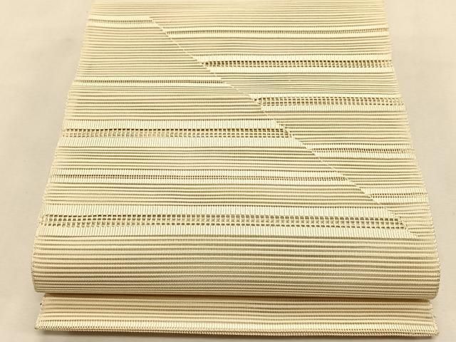 平和屋着物＊夏物　八寸名古屋帯　絽綴れ　切嵌横段文　鳥の子色　正絹　逸品　CABK1443fb
