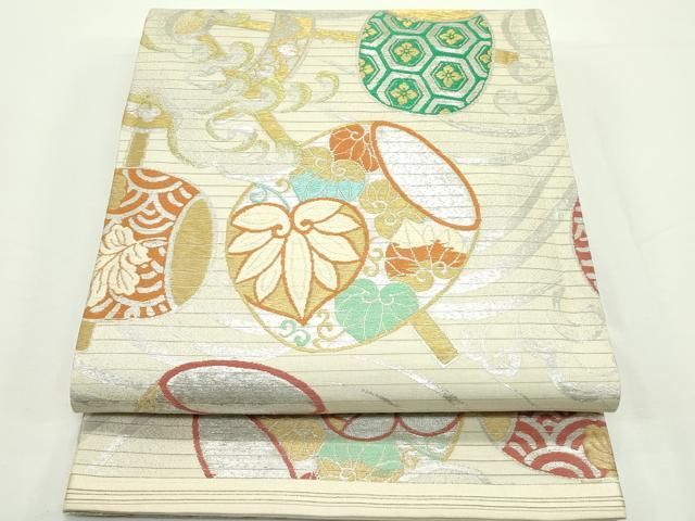 平和屋着物＊夏物　アンティーク　大正ロマン　全通柄袋帯　立波小槌花文　金銀糸　正絹　逸品　CABJ9117rv