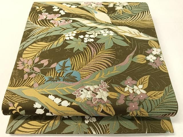 平和屋着物●二代目清次郎　手描き　六通柄袋帯　草花文　正絹　逸品　未使用　CABK4604vp