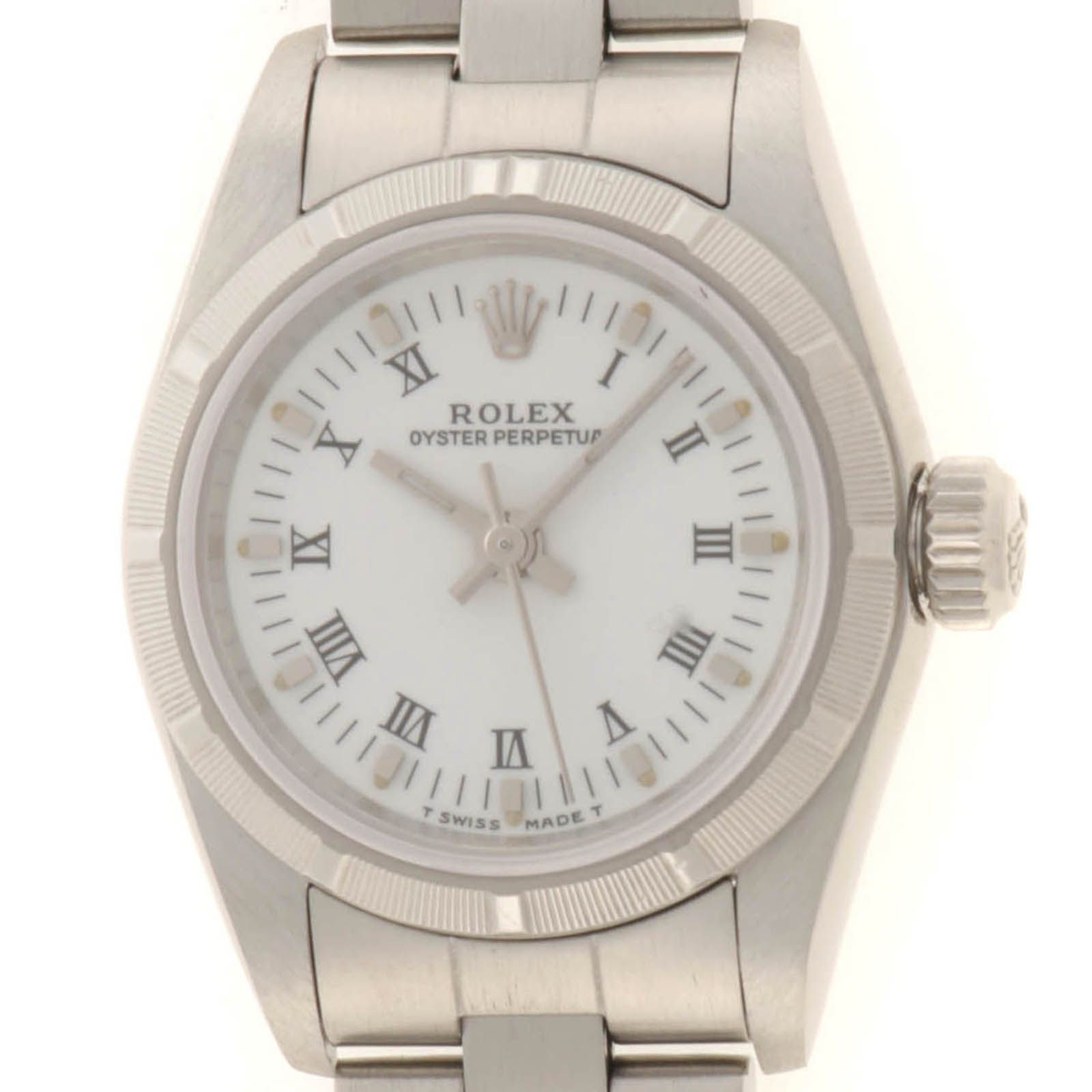 ROLEX ロレックス オイスター パーペチュアル 67230 腕時計 ステンレス ホワイトプリントローマ 自動巻き ホワイト文字盤 レディース【中古】436