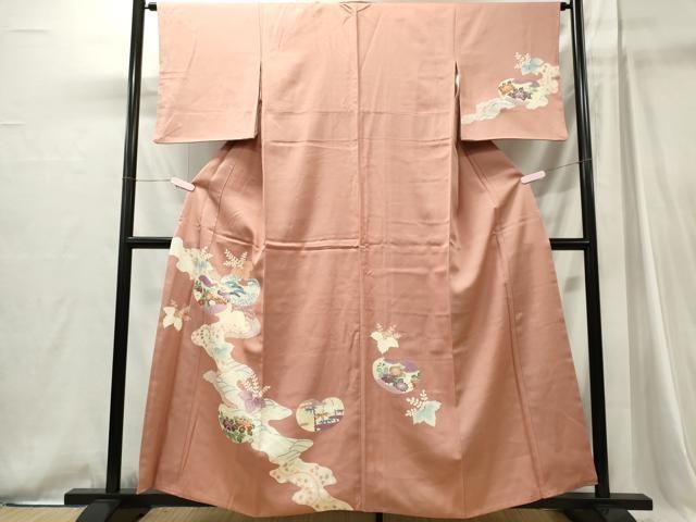 平和屋着物□訪問着 道長草花文 金彩 高島屋扱い 反端付き 正絹 逸品