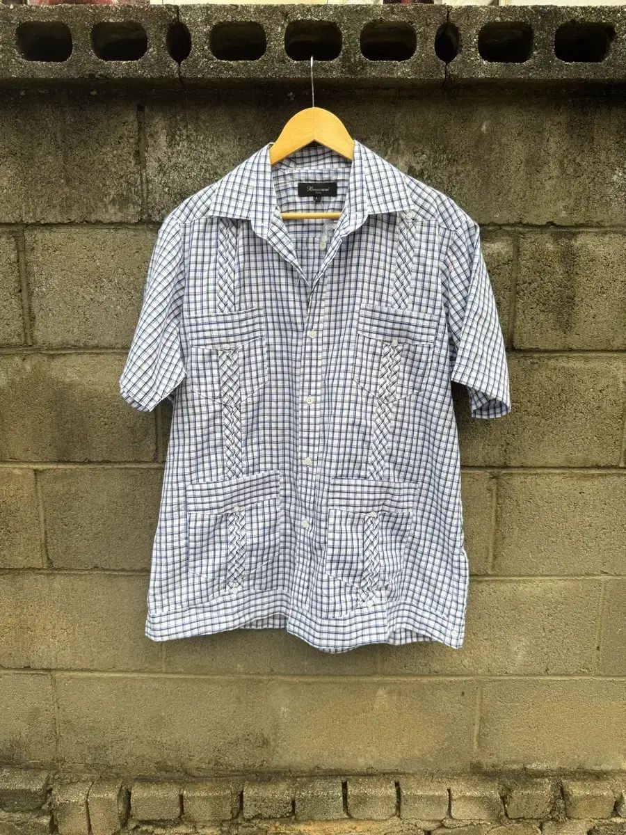 Bresciani italy ヴィンテージ CHECK キューバ グァジャベーラ シャツ L