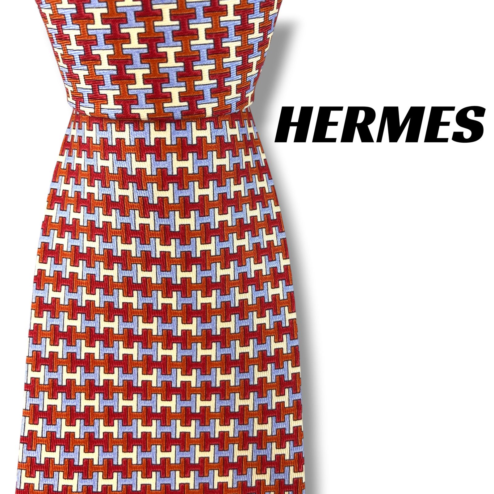 ファッション小物 ☆極美品 試着程度☆HERMES H柄 ネクタイ✨レッド