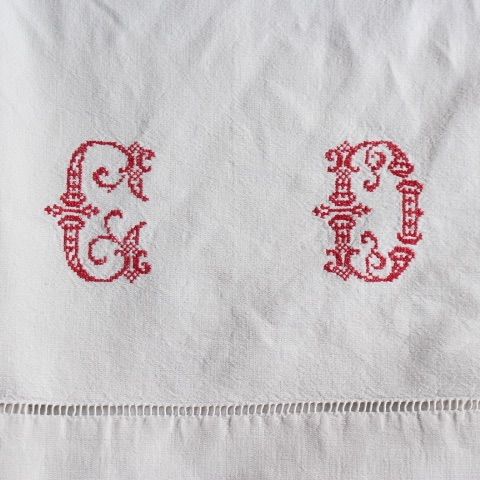 フランスアンティーク イニシャル刺繍入り ベットリネン GD