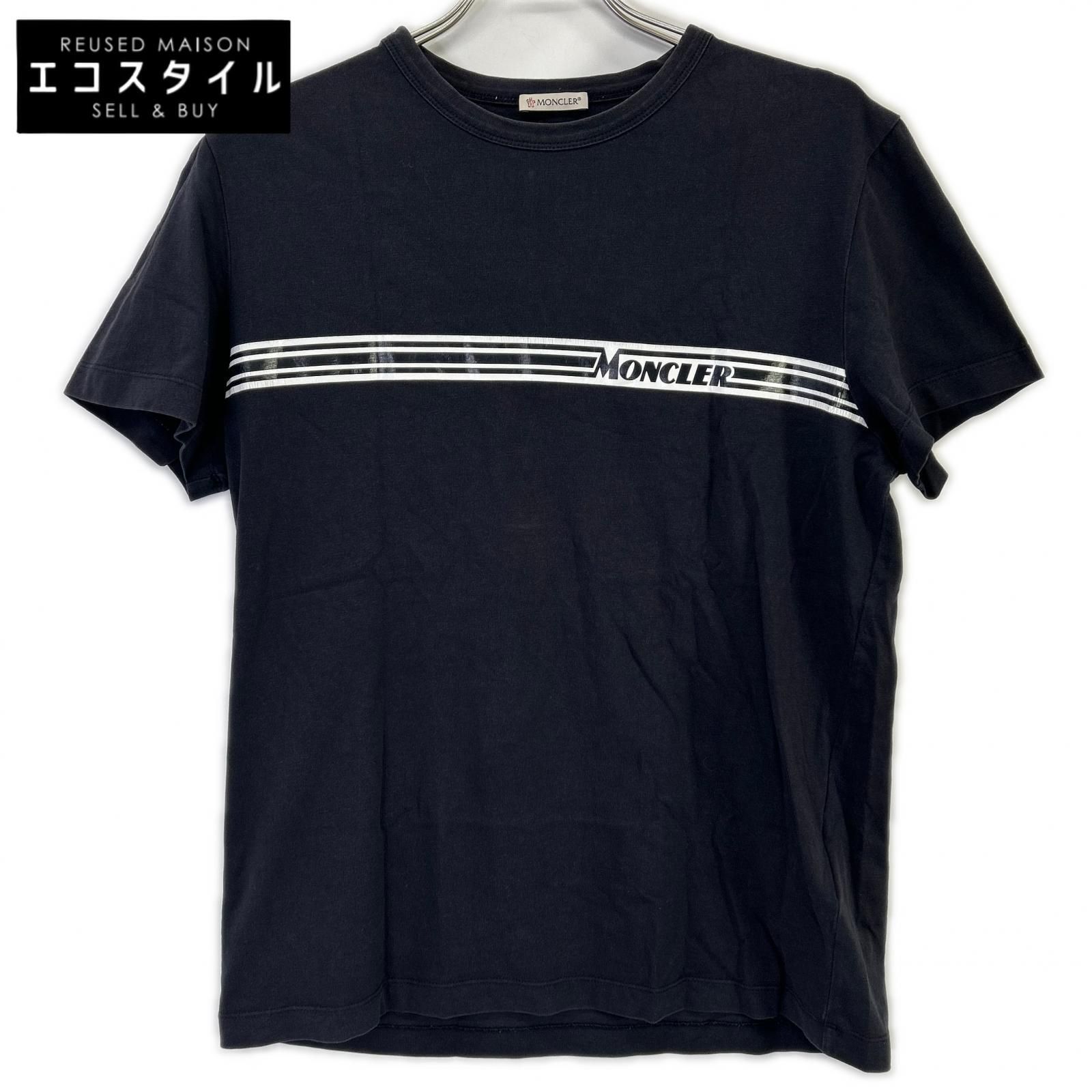 MONCLER　モンクレール　19SS MAGLIA T-SHIRT ブラック×ホワイト コットン ロゴプリント ショートスリーブカットソー　L