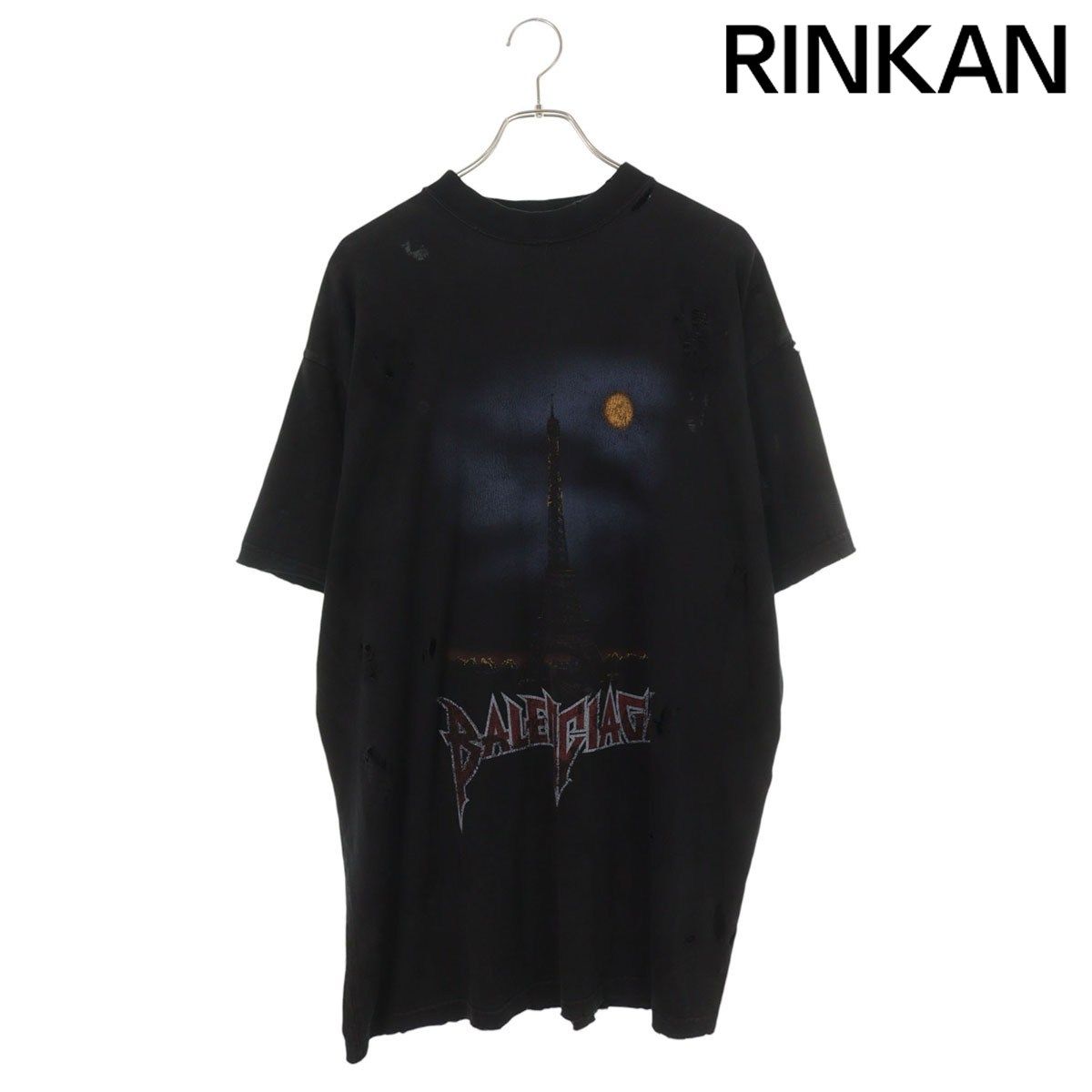 バレンシアガ 739028 TOVE4 パリムーンユーズド加工オーバーサイズTシャツ メンズ 2