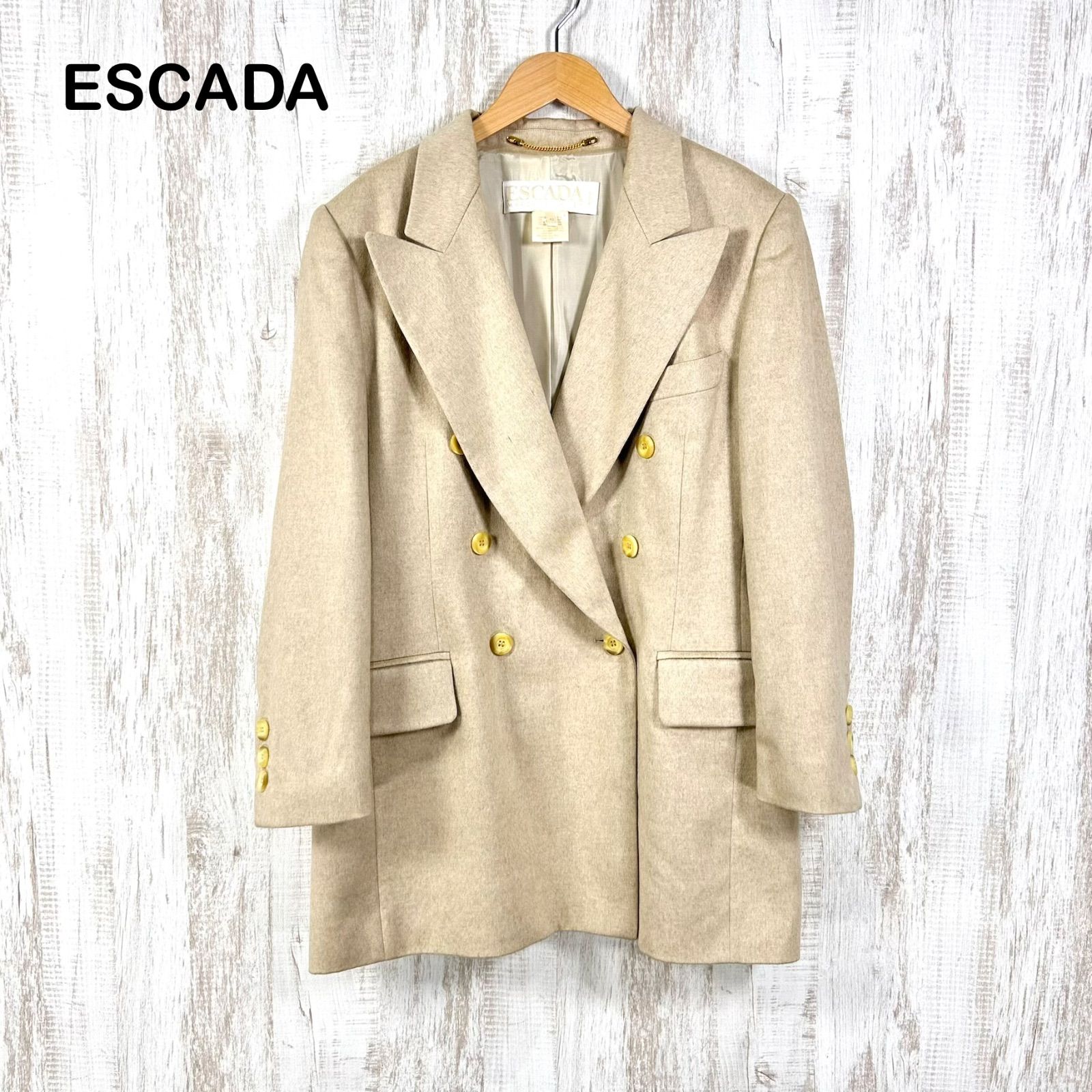 90s ESCADA オールド エスカーダ カシミヤ シルク テーラードジャケット ベージュ 大きいサイズ