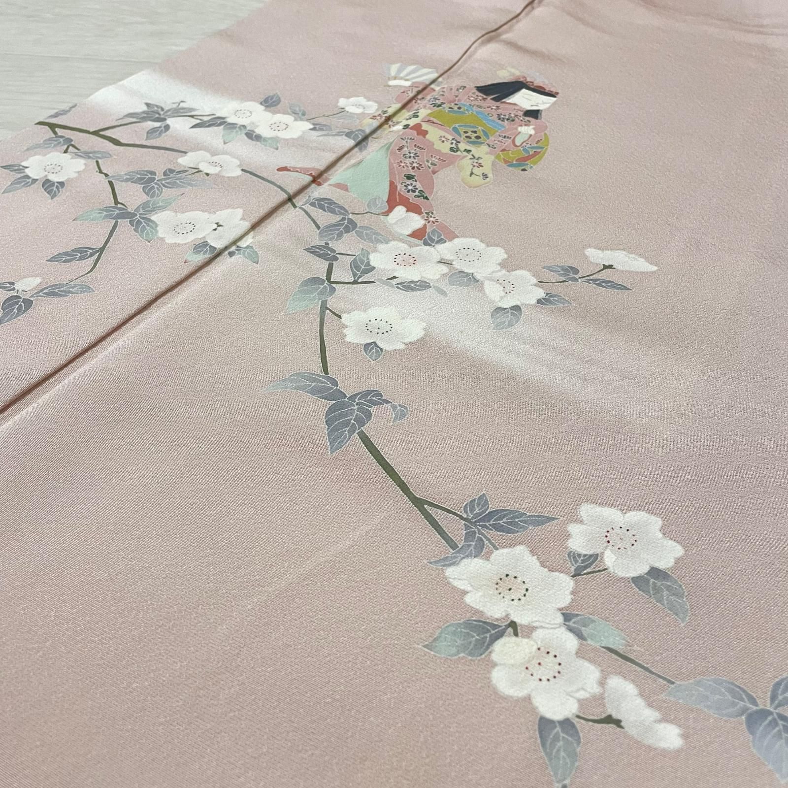 友禅付下げ 少女に枝花模様 着物 正絹 X-5261