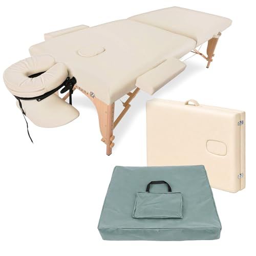 折りたたみ木製マッサージベッド（有孔)バニラ L185×W70×H51?83cmｍａ