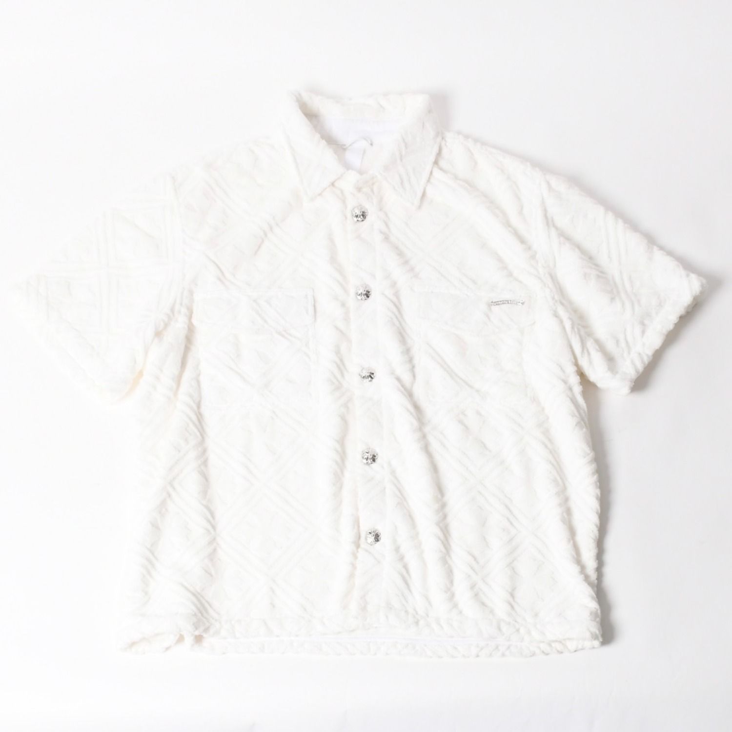 極美品 CHROME HEARTS クロムハーツ パイル生地 CHプラス総柄 半袖シャツ サイズXXL ホワイト シルバー金具 中古 4a005367 321,750円