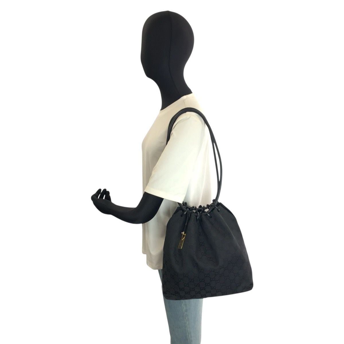 美品 GUCCI グッチ ブラック 黒 ゴールド金具 GGキャンバス/レザー
