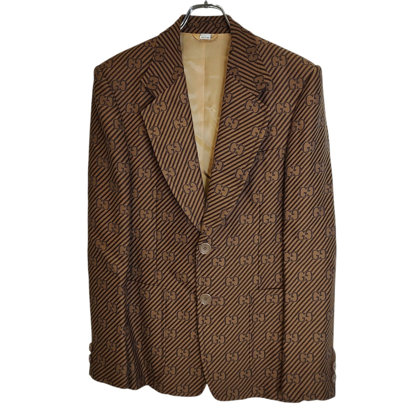 希少　グッチ　GUCCI テーラードジャケット　ジャガード生地　総柄　白 GUCCI グッチ 20AW GG Jacquard Jacket GG総柄 ストライプ ジャガード