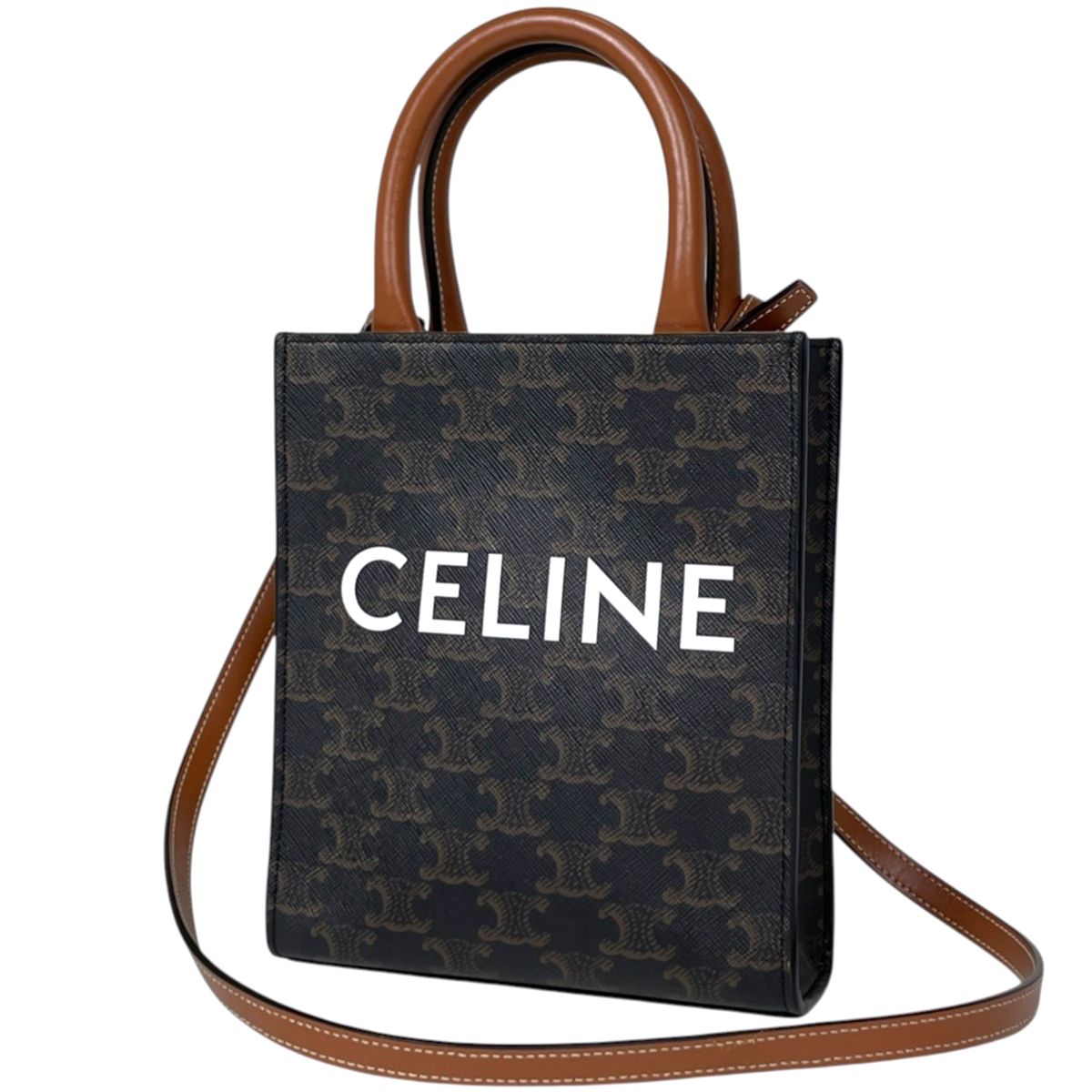 セリーヌ CELINE ハンドバッグ ミニ バーティカル カバ トリオンフ 2WAY コーティングキャンバス ブラウン ブラック レディース 【中古】